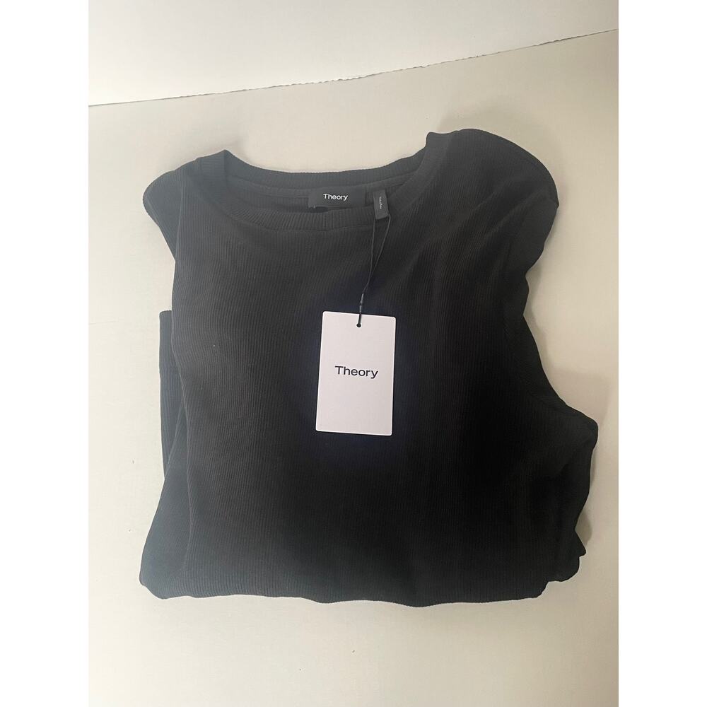 Theory Tiny Tee Long Sleeve Crew Neck Black Rib Knit Top Fitted XL - Picture 7 of 10